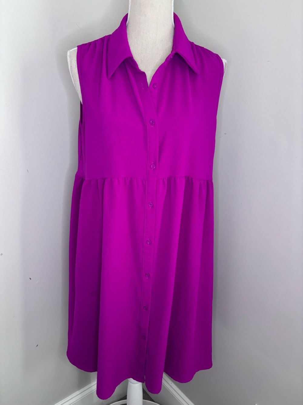 Emery Rose magenta purple sleeveless babydoll dress loose fit button front Large